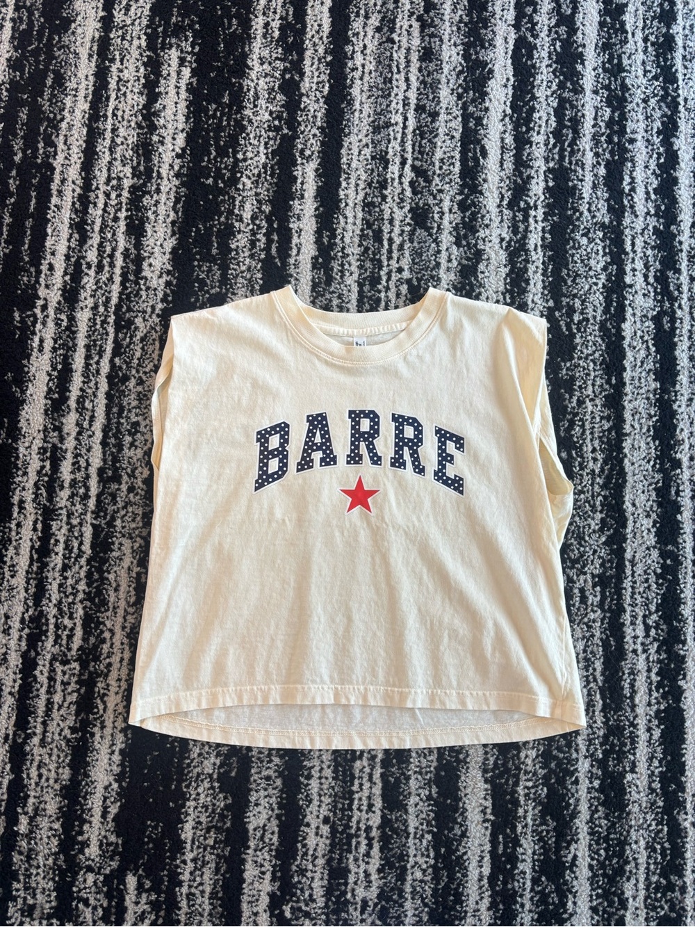 Pure Barre Cream Sleeveless Tee with Navy Logo and Red Star